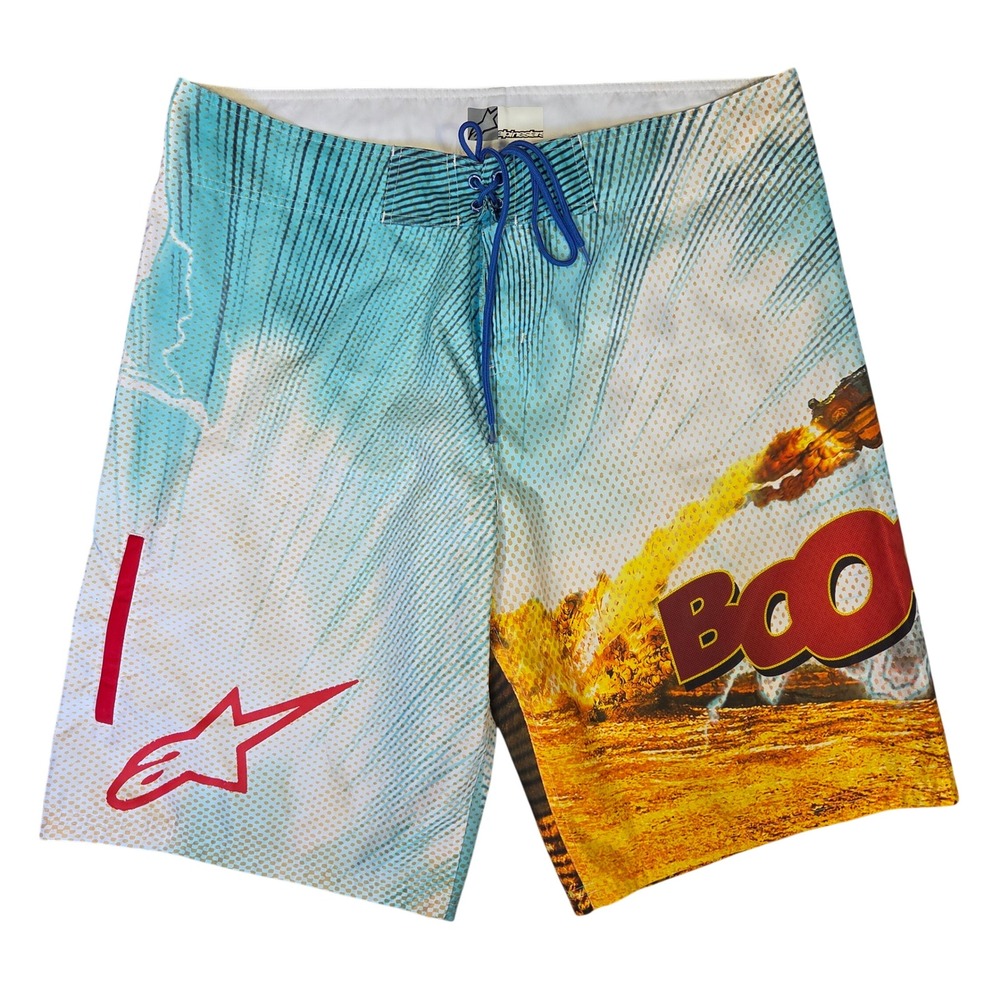 Alpinestars Mens Comic Boom Graphic Board Shorts Blue Yellow Size 40 Y2k Skater